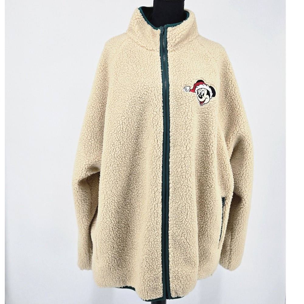 Disney Santa Mickey Mouse Holiday Christmas Sherpa Polar Fleece Jacket 3XL NWT
